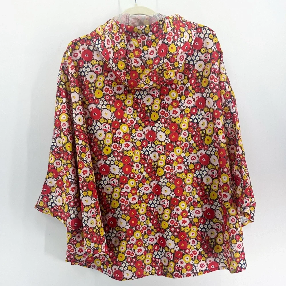 Kate Spade Saturday Red Floral Hooded Waterproof Rain Poncho Jacket